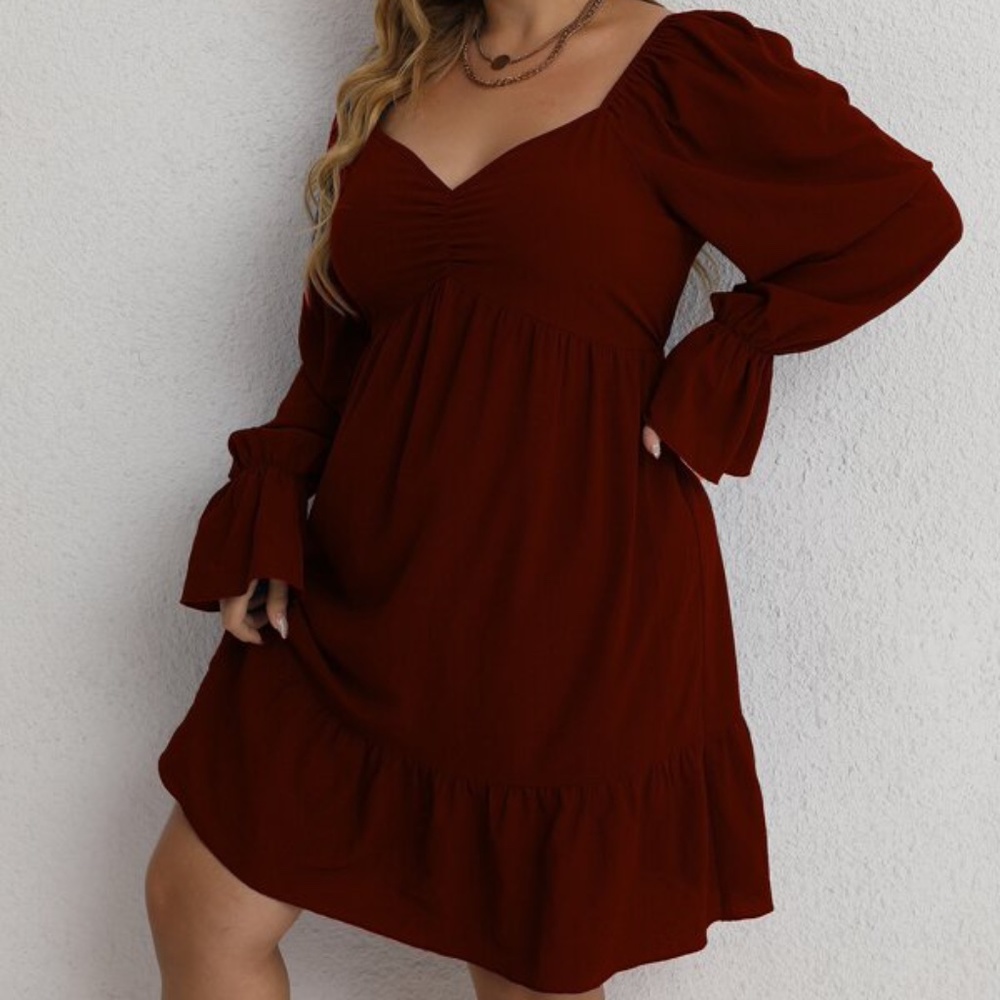 Sweetheart Royal blue Neck Ruffle Sleeve Mini Dress party Holiday - Picture 15 of 15